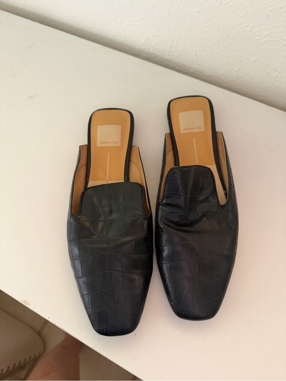 dolce vita Black Croc-Embossed Slip-On Mules